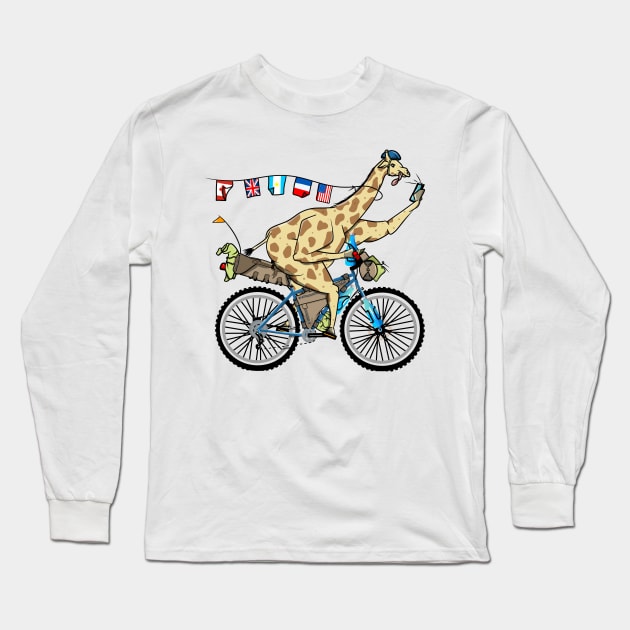 Giraffe riding a bikepacking bike Long Sleeve T-Shirt by mailboxdisco